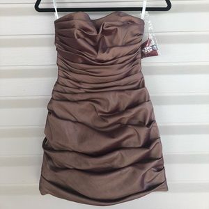 Bronze Strapless Dress with Burgundy Belt